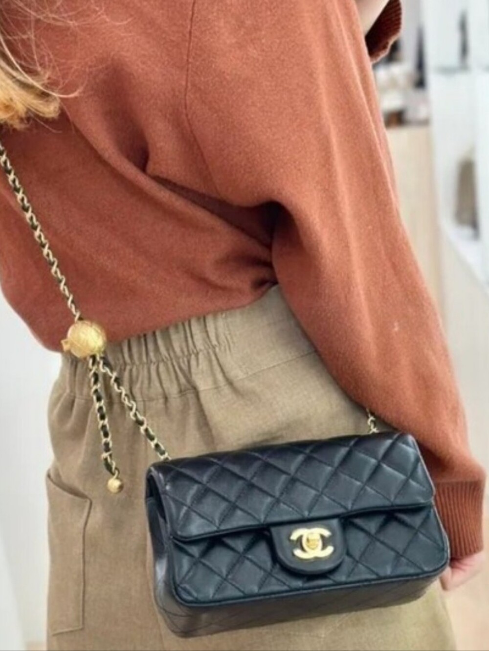Channel Quilted Mini Lux Aged Gold Finish Chain Adjustable Handbag